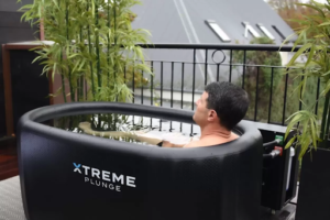Ice Bath Australia: Man enjoying his portable ice bath - the Xtreme Plunge.