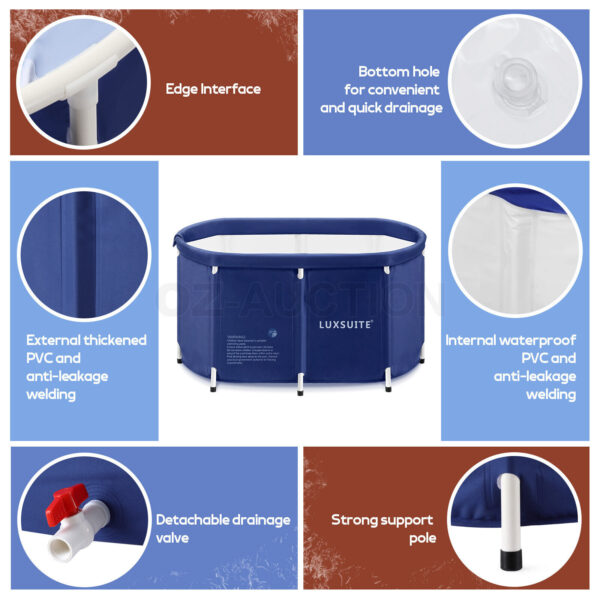 Portable Bathtub Foldable Soaking Ice Bath Spa Tub Thickening Freestanding 300L - Image 6